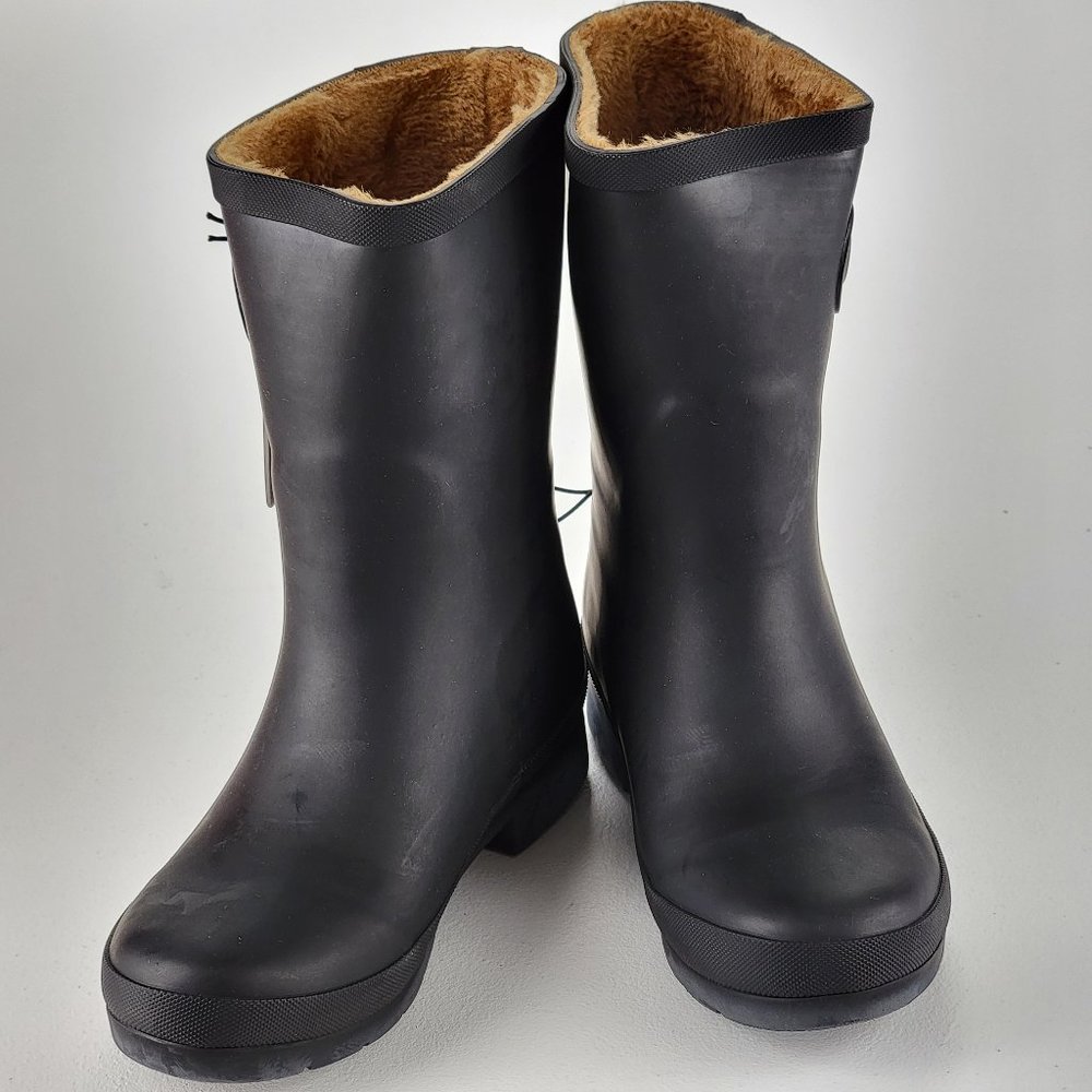 Chooka Delridge Mid Calf Matte Black Rain Boot Faux Fur Lining‎